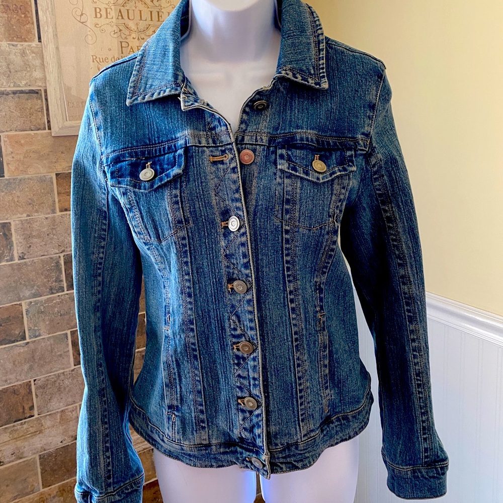 Denim jacket, medium wash denim. Size medium